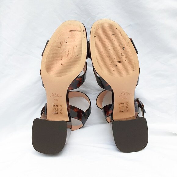 J. CREW Penny Tortoise Patent Leather Ankle Strap Buckle Sandal | Size 10.5 - Picture 11 of 13